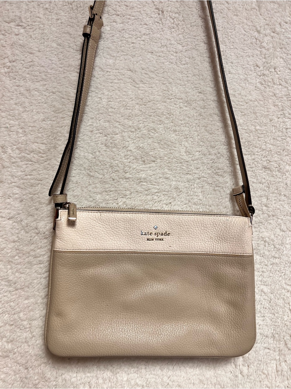 kate spade Two-Tone Beige and Light Taupe Pebbled Leather Crossbody